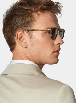 Abito doppiopetto ecru in cotone e lino