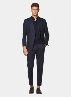 Abito doppiopetto navy in cotone e lino