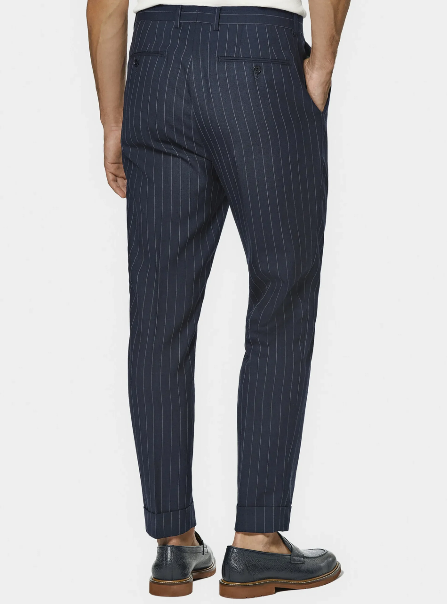 Abito doppiopetto navy in pura lana gessata