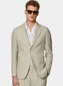 Abito rigato in puro lino crepe