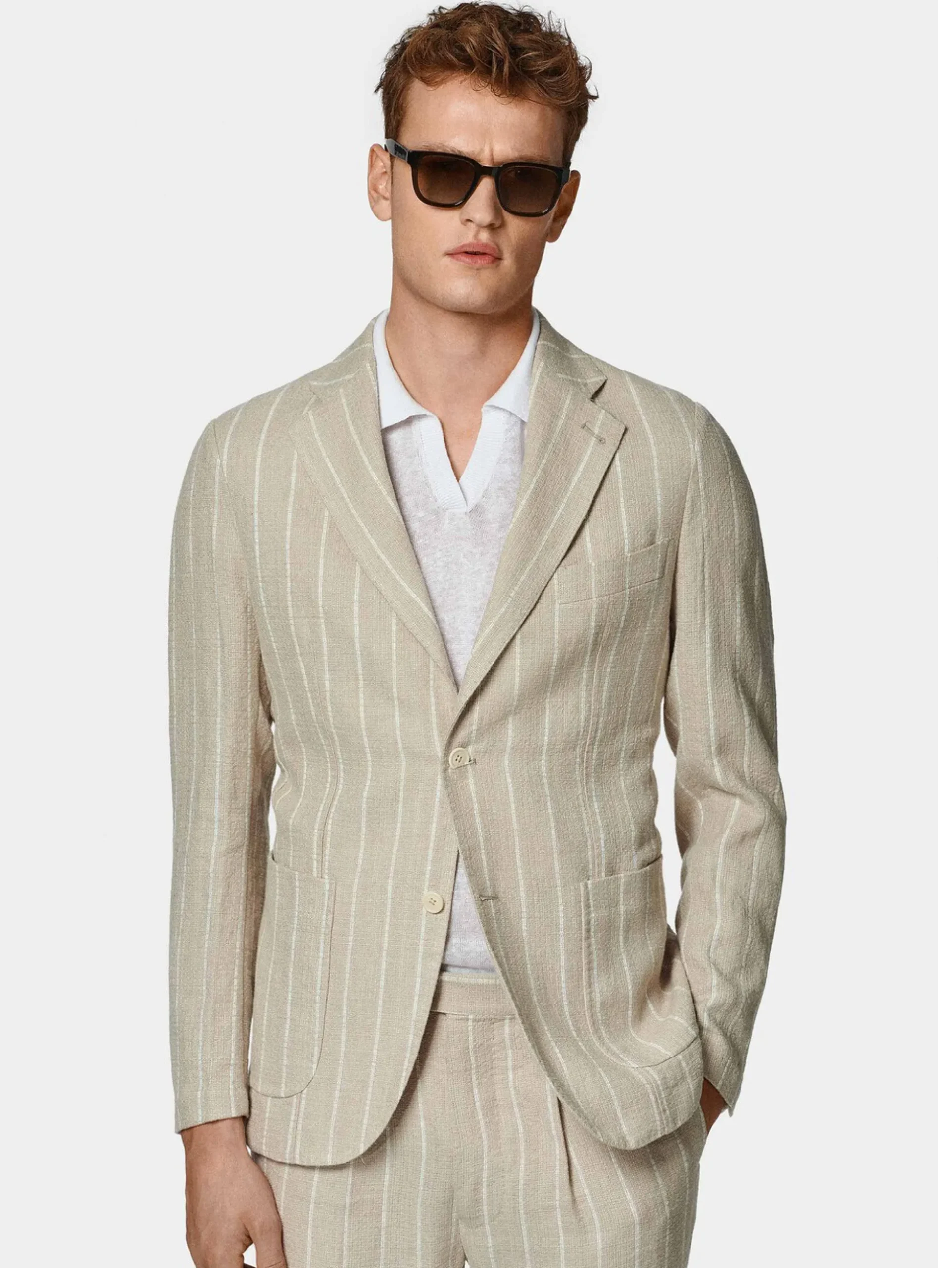 Abito rigato in puro lino crepe