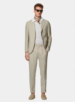 Abito rigato in puro lino crepe
