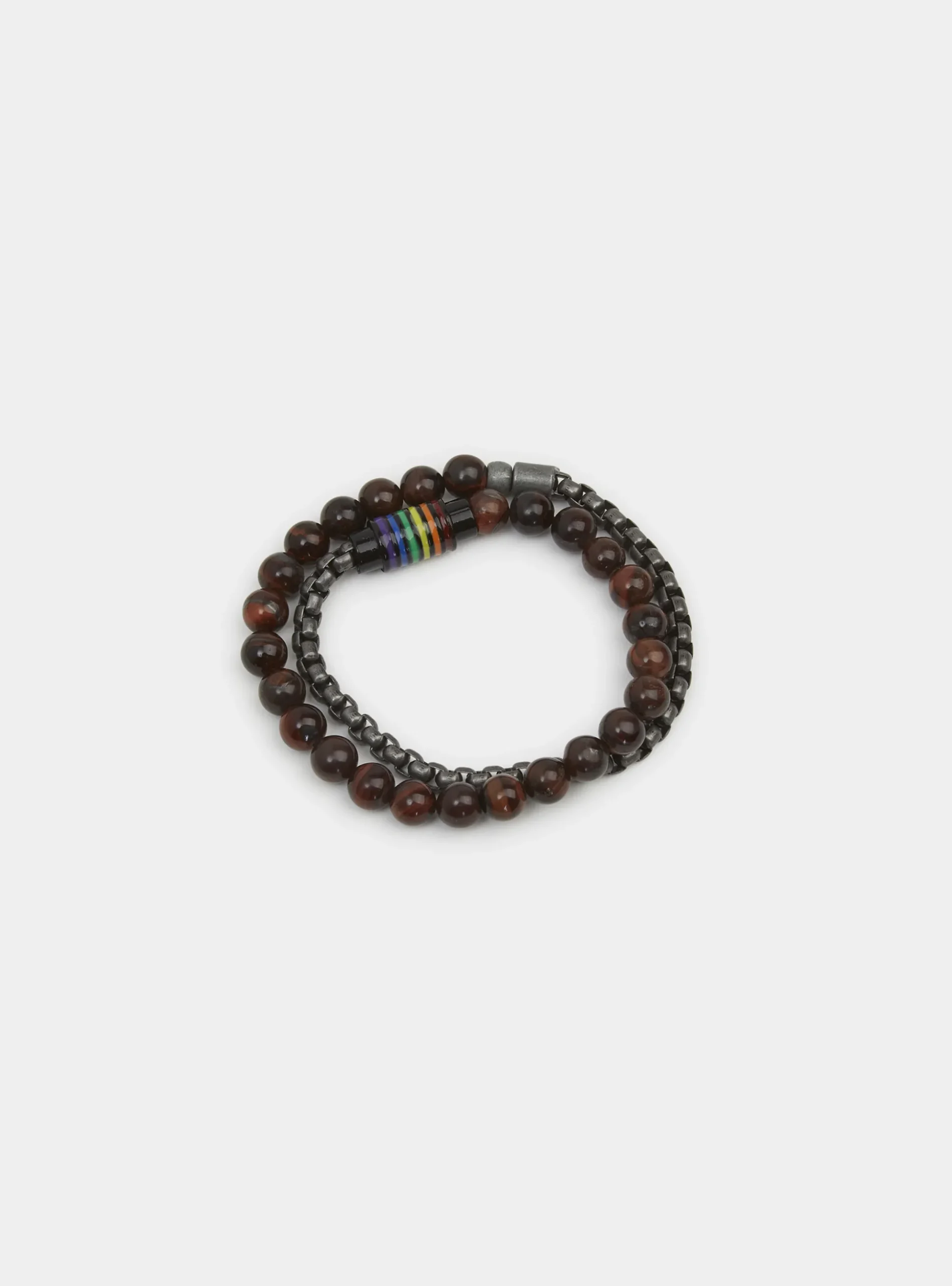Bracciale doppio con metallo e sfere marroni