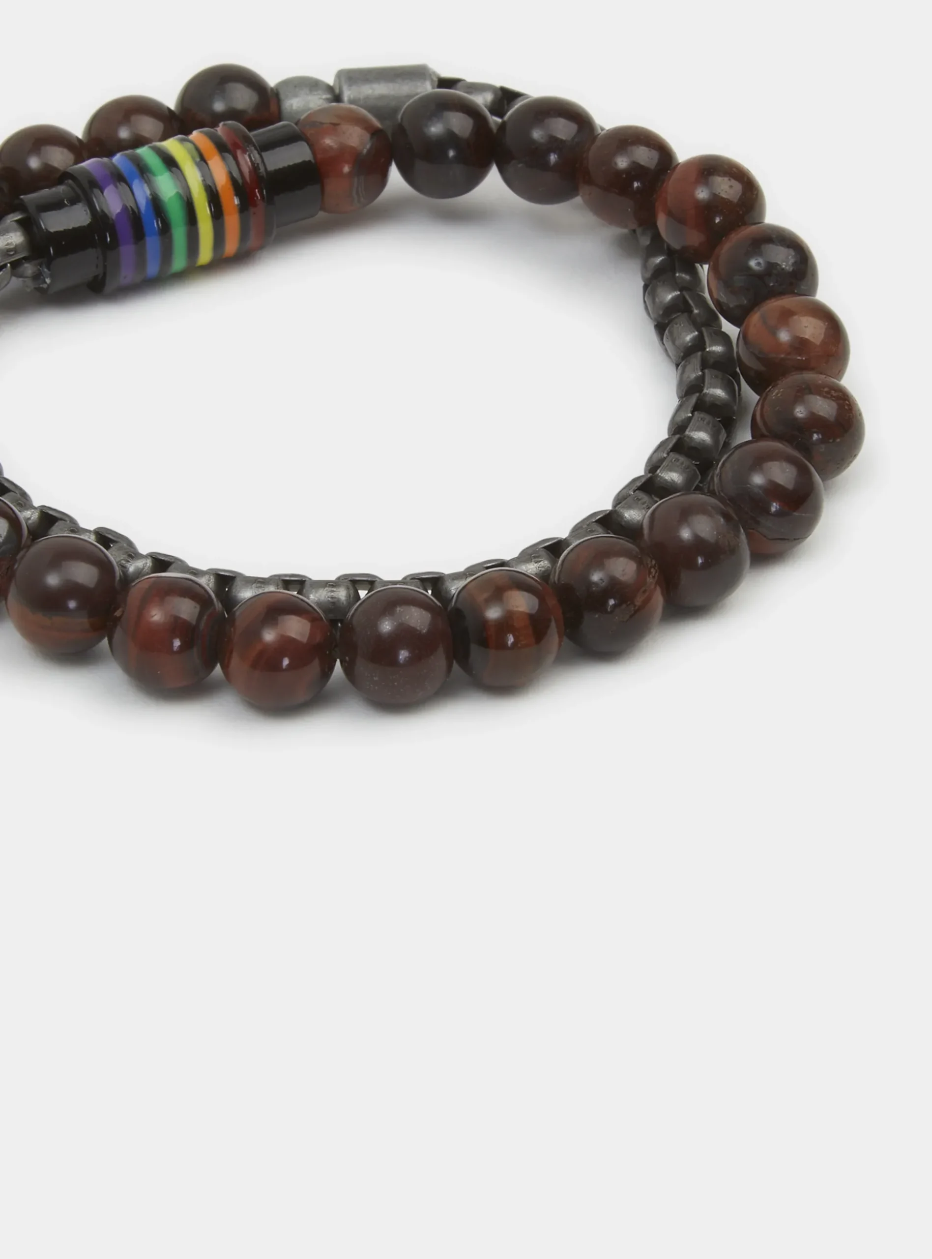Bracciale doppio con metallo e sfere marroni