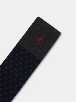 Calza lunga a pois e righe con ricamo