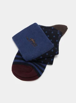 Calza lunga a pois e righe con ricamo
