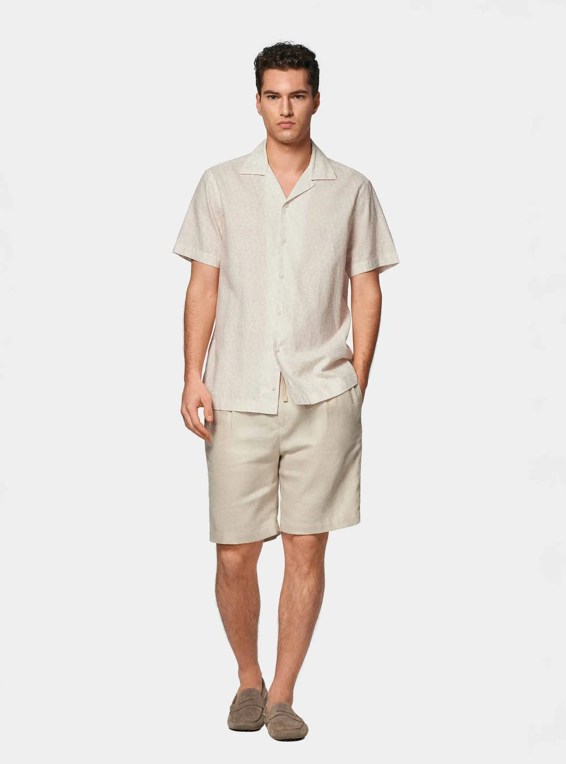 Camicia bowling in lino e cotone stampato