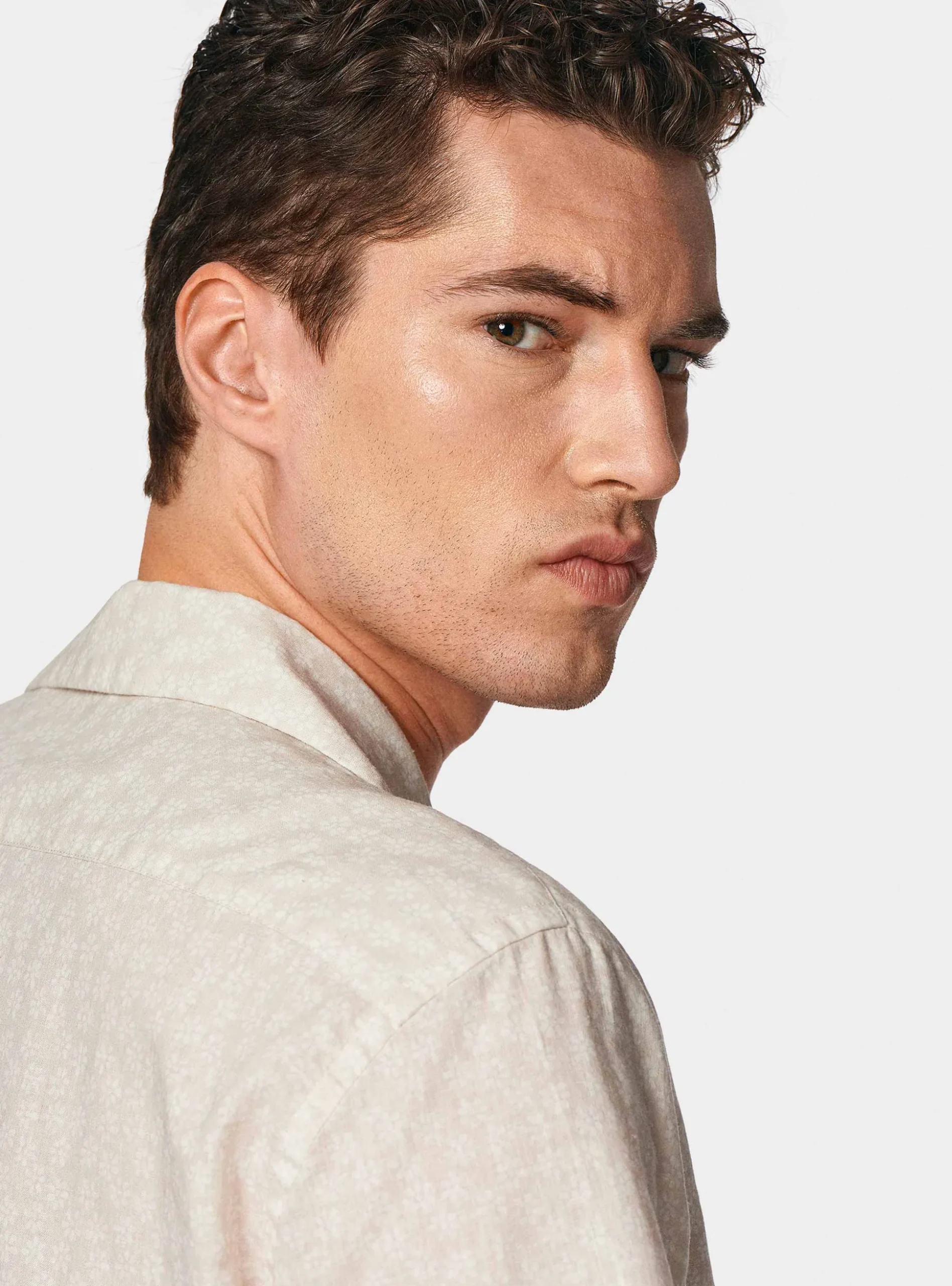 Camicia bowling in lino e cotone stampato