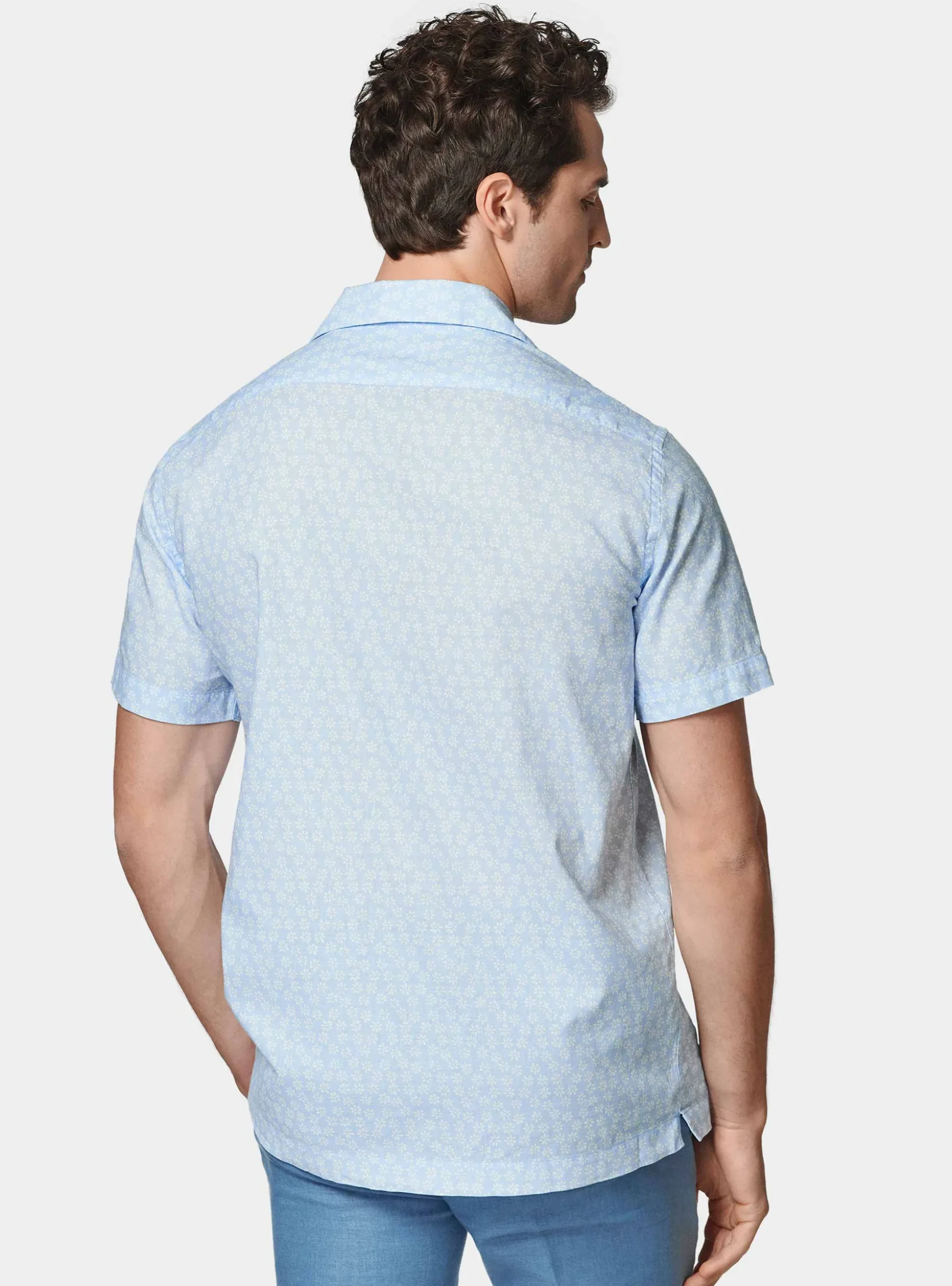 Camicia bowling in lino e cotone stampato