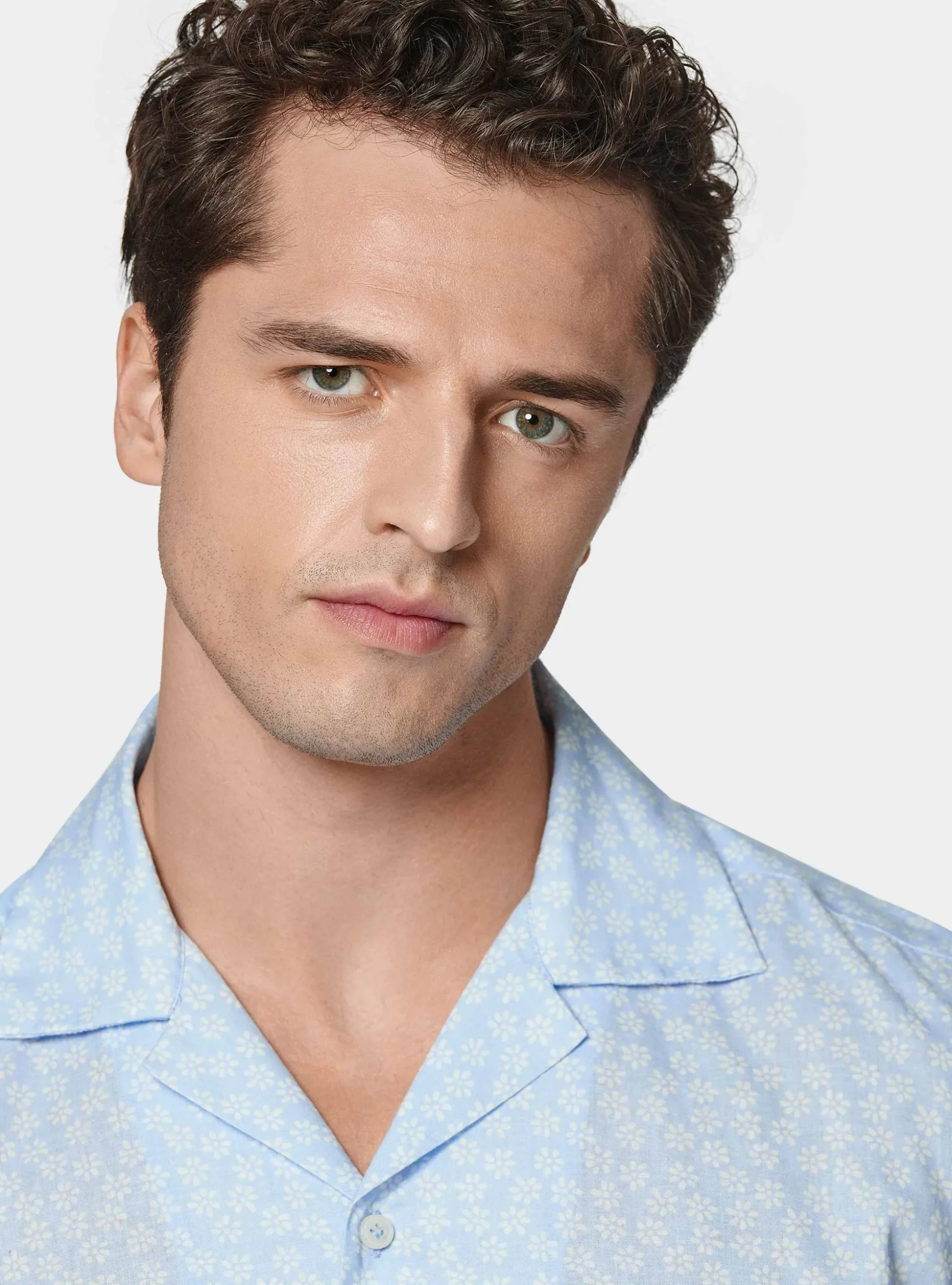 Camicia bowling in lino e cotone stampato