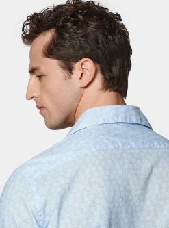 Camicia bowling in lino e cotone stampato