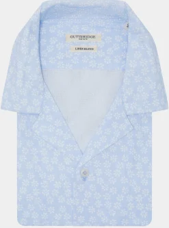 Camicia bowling in lino e cotone stampato
