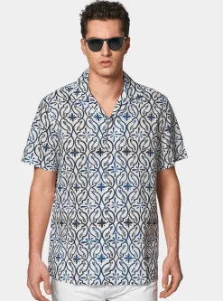 Camicia bowling in lino e cotone stampato