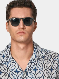Camicia bowling in lino e cotone stampato