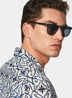 Camicia bowling in lino e cotone stampato