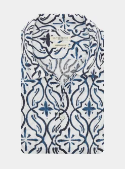 Camicia bowling in lino e cotone stampato