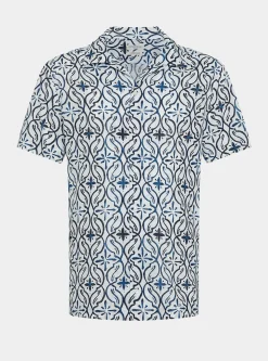 Camicia bowling in lino e cotone stampato