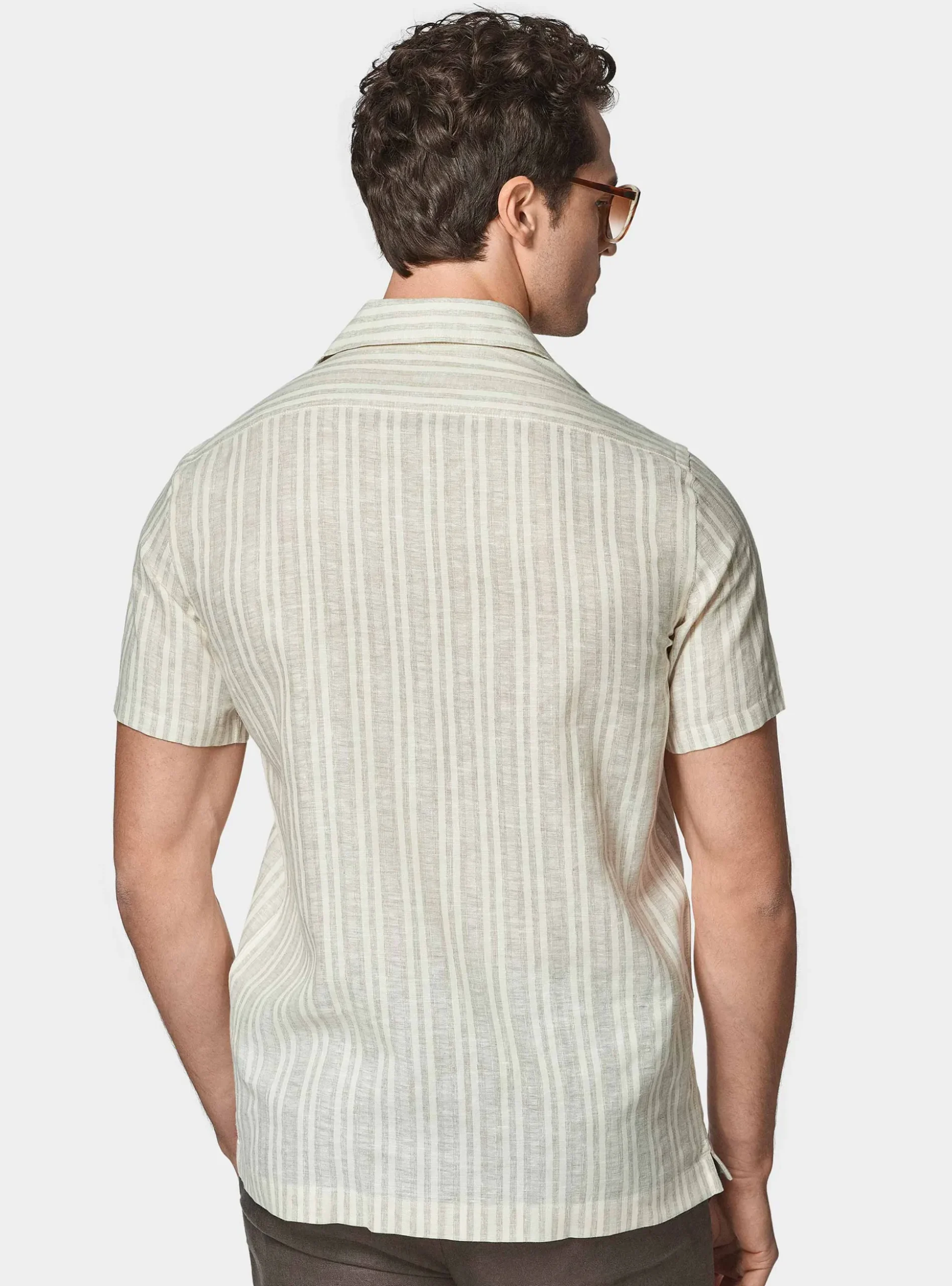 Camicia bowling in lino e cotone rigato