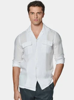 Camicia bowling in puro lino con tasconi
