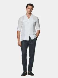 Camicia bowling in puro lino con tasconi