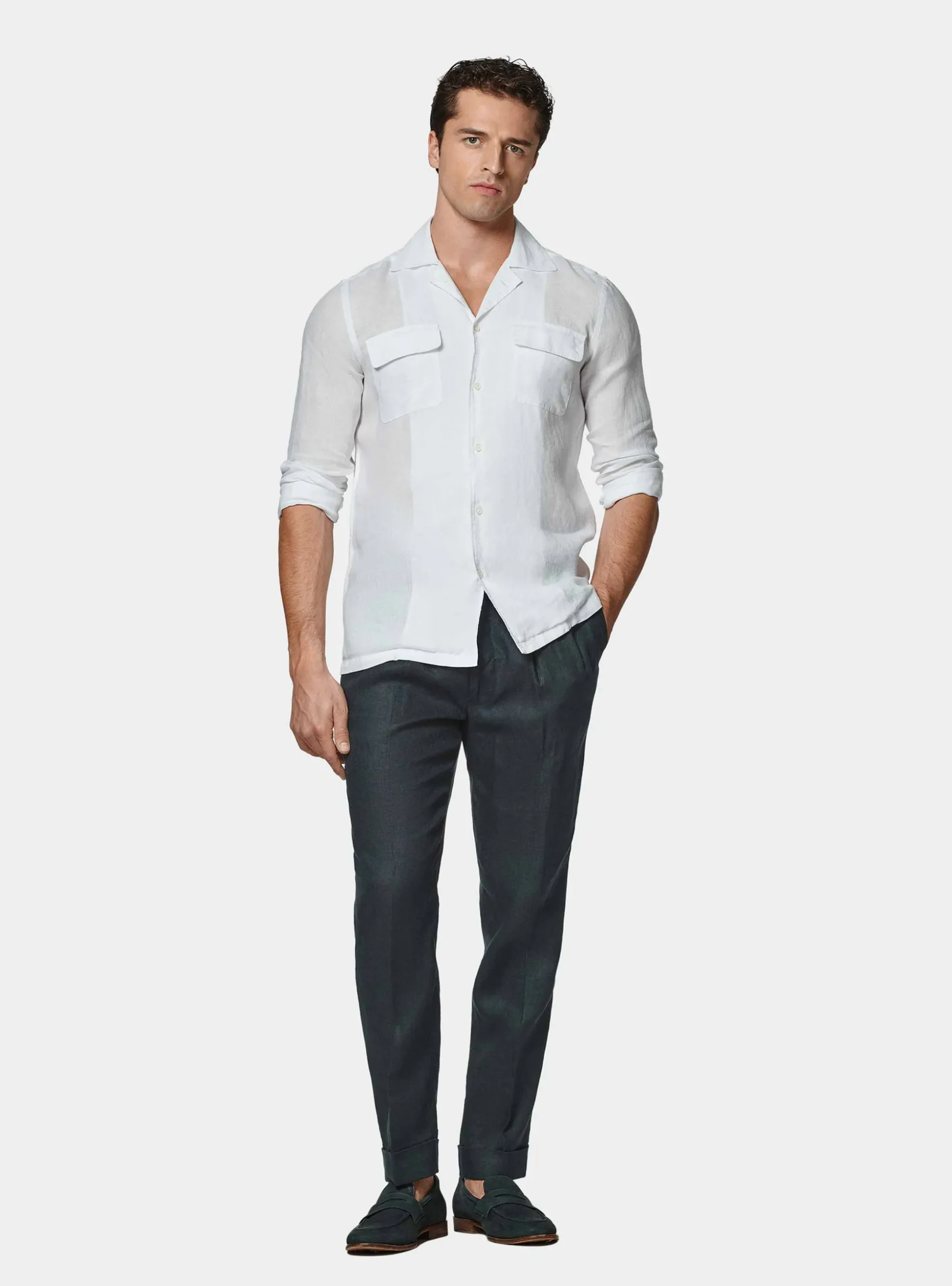 Camicia bowling in puro lino con tasconi