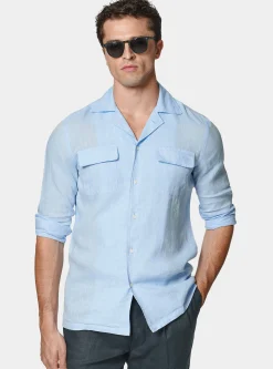 Camicia bowling in puro lino con tasconi
