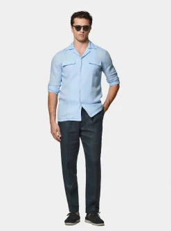 Camicia bowling in puro lino con tasconi
