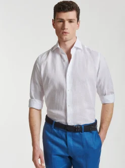 Camicia in puro lino con collo semi francese