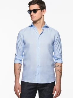 Camicia in puro lino con collo semi francese