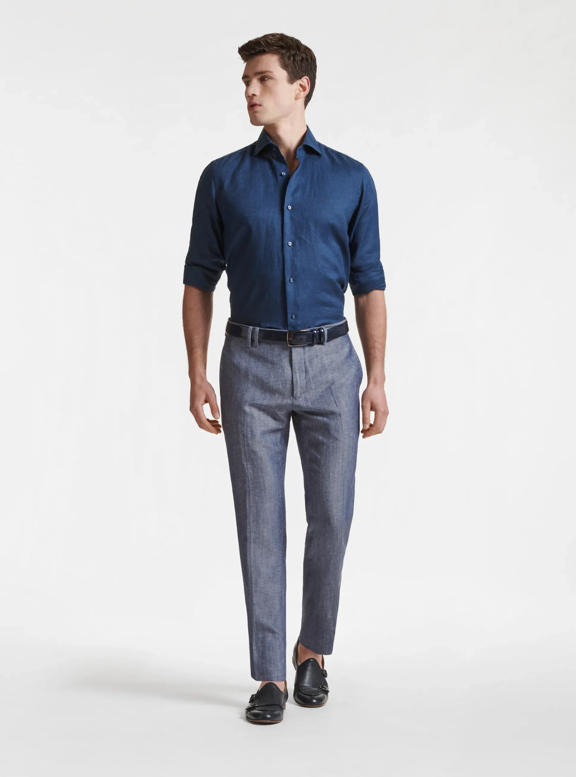 Camicia in puro lino con collo semi francese