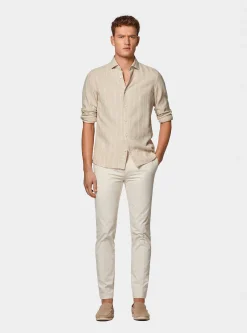 Camicia rigata in lino crepe e cotone