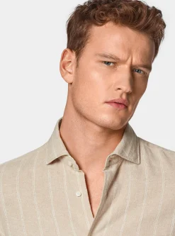 Camicia rigata in lino crepe e cotone