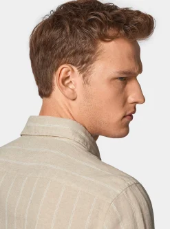 Camicia rigata in lino crepe e cotone