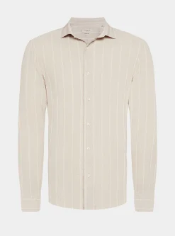 Camicia rigata in lino crepe e cotone