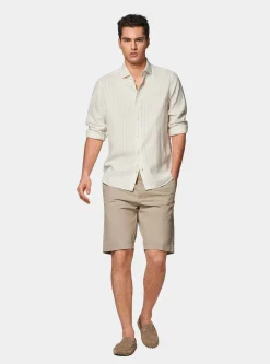 Camicia rigata in lino crepe e cotone