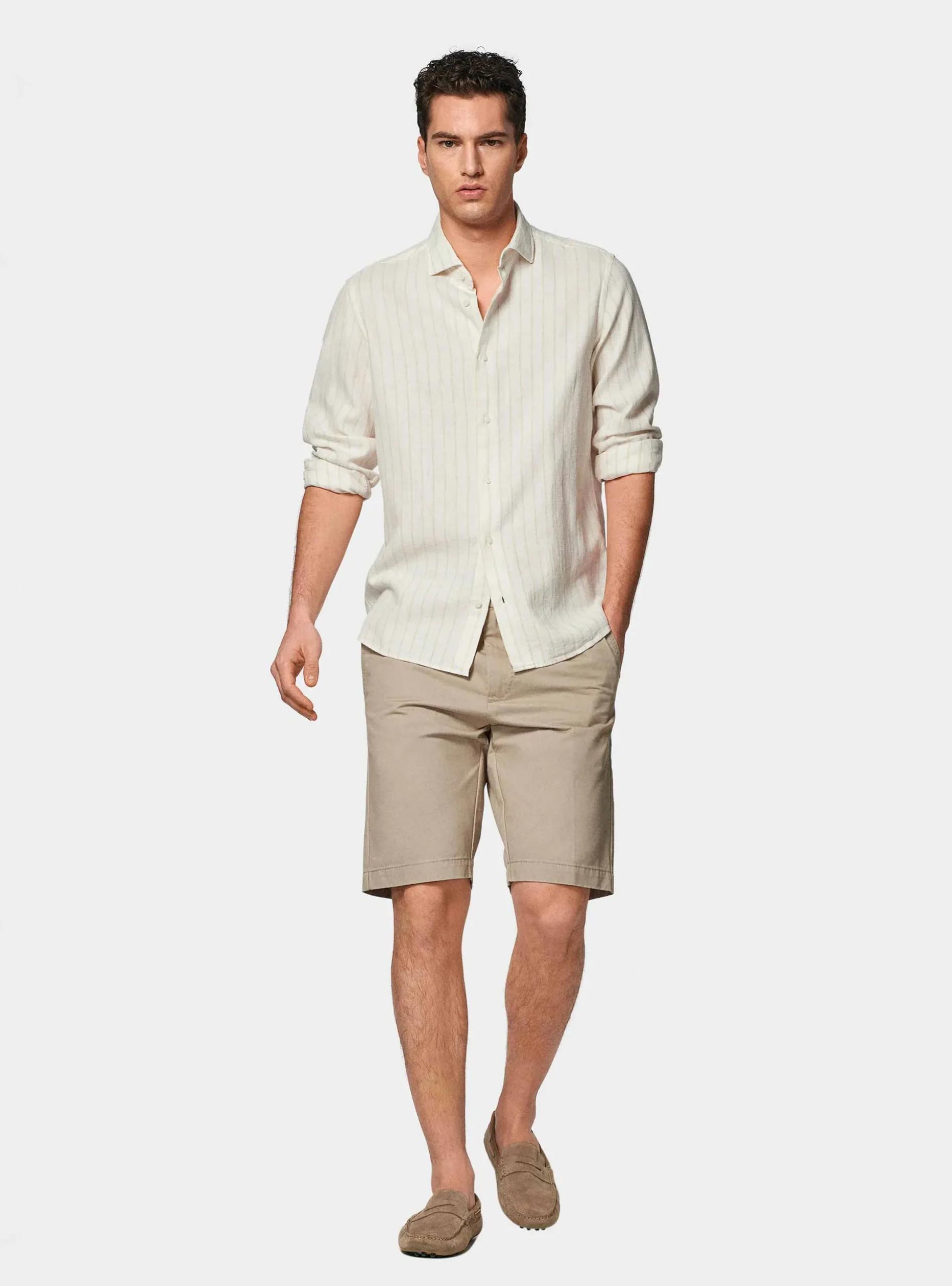 Camicia rigata in lino crepe e cotone