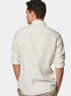 Camicia rigata in lino crepe e cotone
