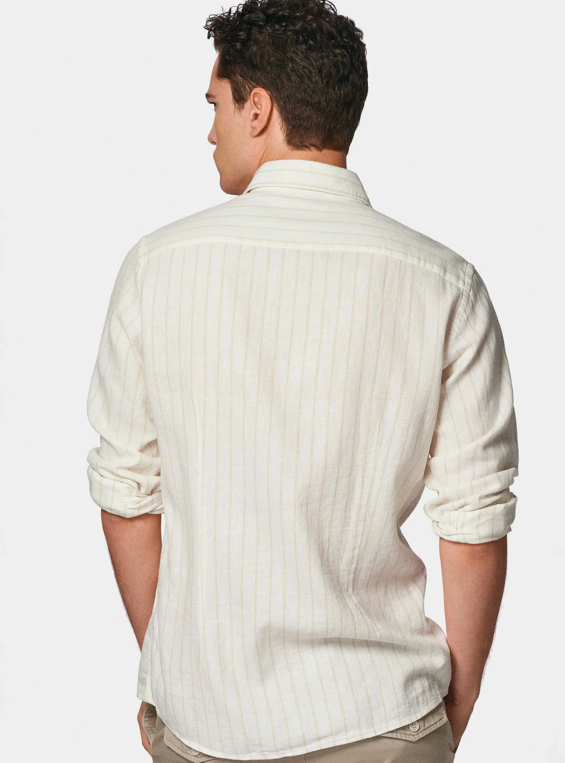 Camicia rigata in lino crepe e cotone