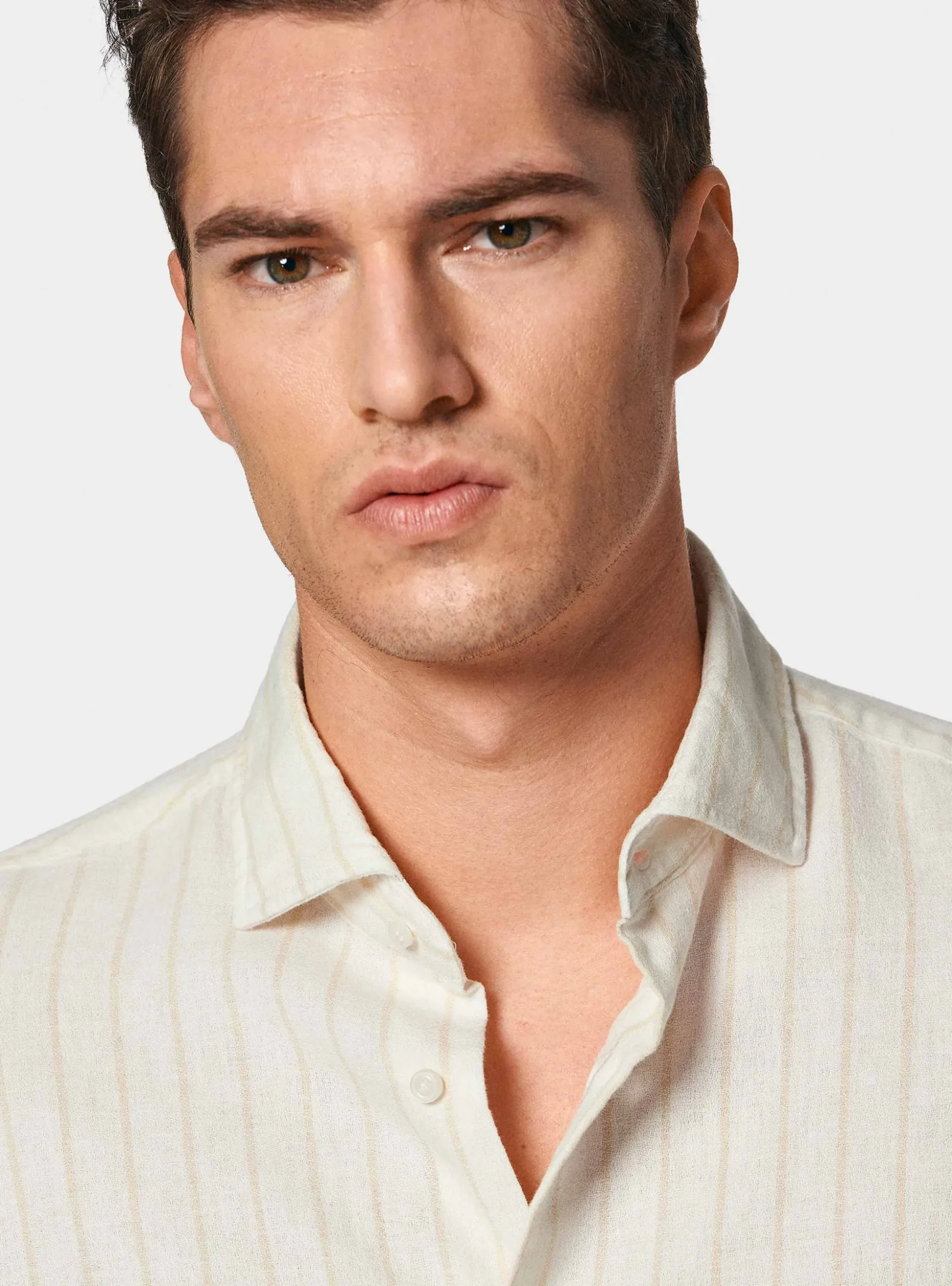 Camicia rigata in lino crepe e cotone