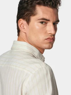 Camicia rigata in lino crepe e cotone