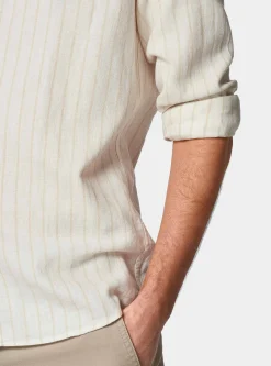 Camicia rigata in lino crepe e cotone