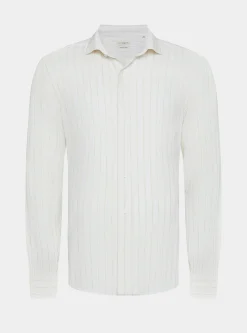 Camicia rigata in lino crepe e cotone