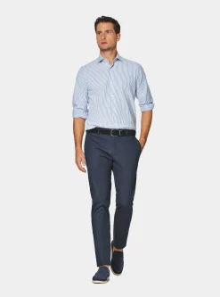 Camicia rigata in misto cotone seersucker
