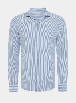 Camicia rigata in misto cotone seersucker