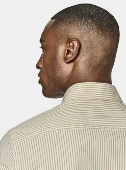 Camicia rigata in misto cotone seersucker