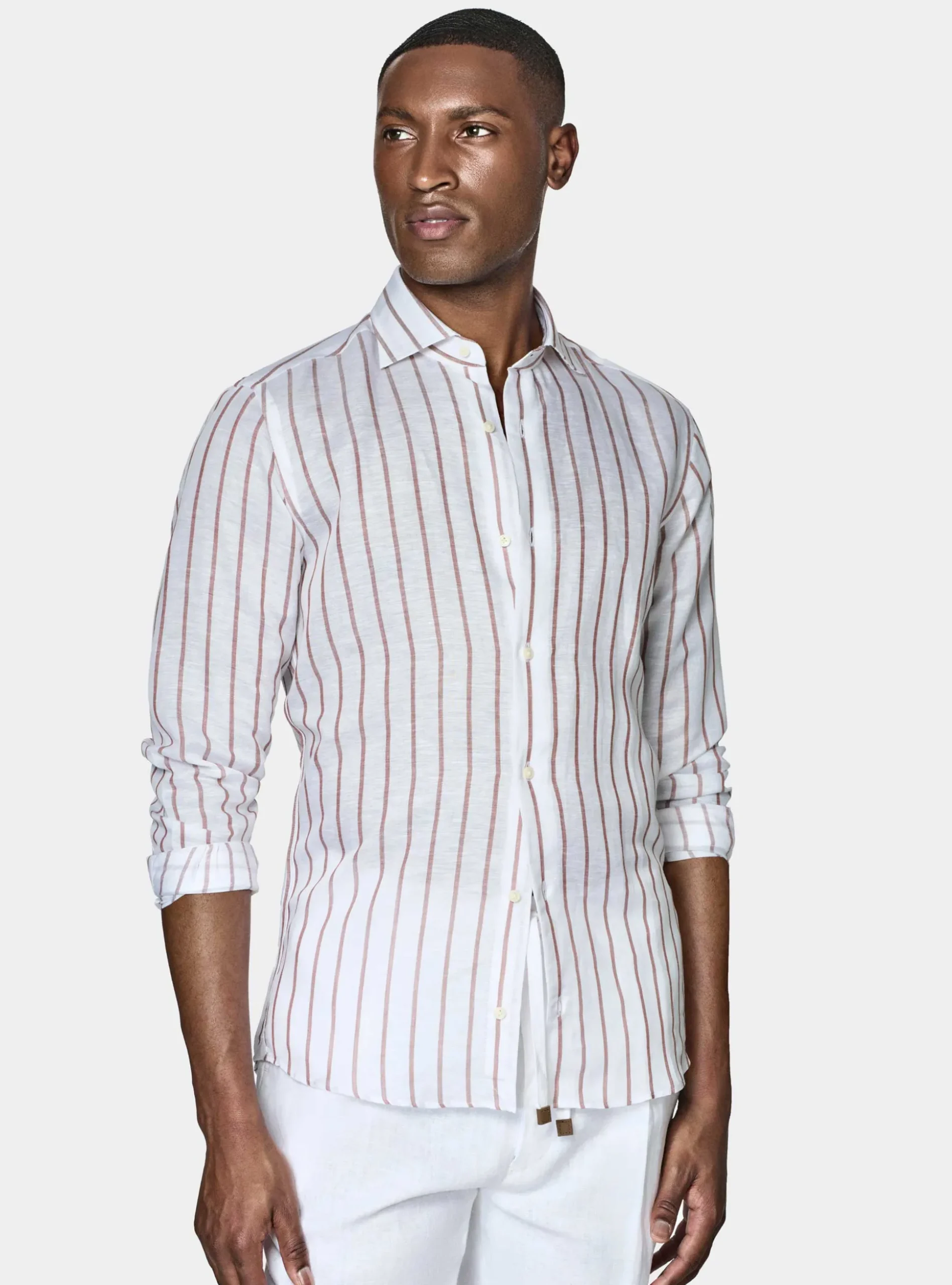 Camicia rigata in misto lino