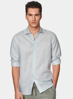 Camicia rigata in misto lino