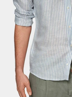 Camicia rigata in misto lino