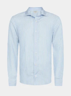 Camicia rigata in misto lino