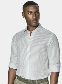 Camicia rigata in misto lino